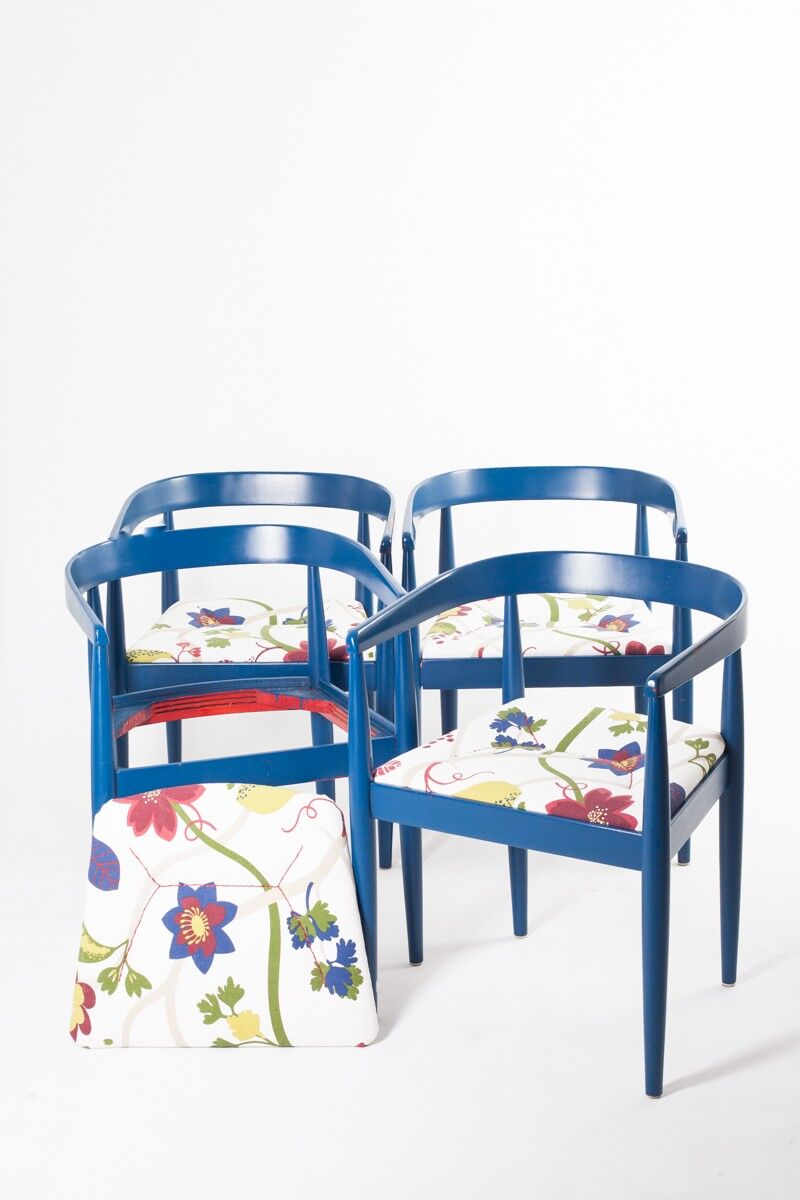 Vintage Flower Fabric & Blue Beech Armchair