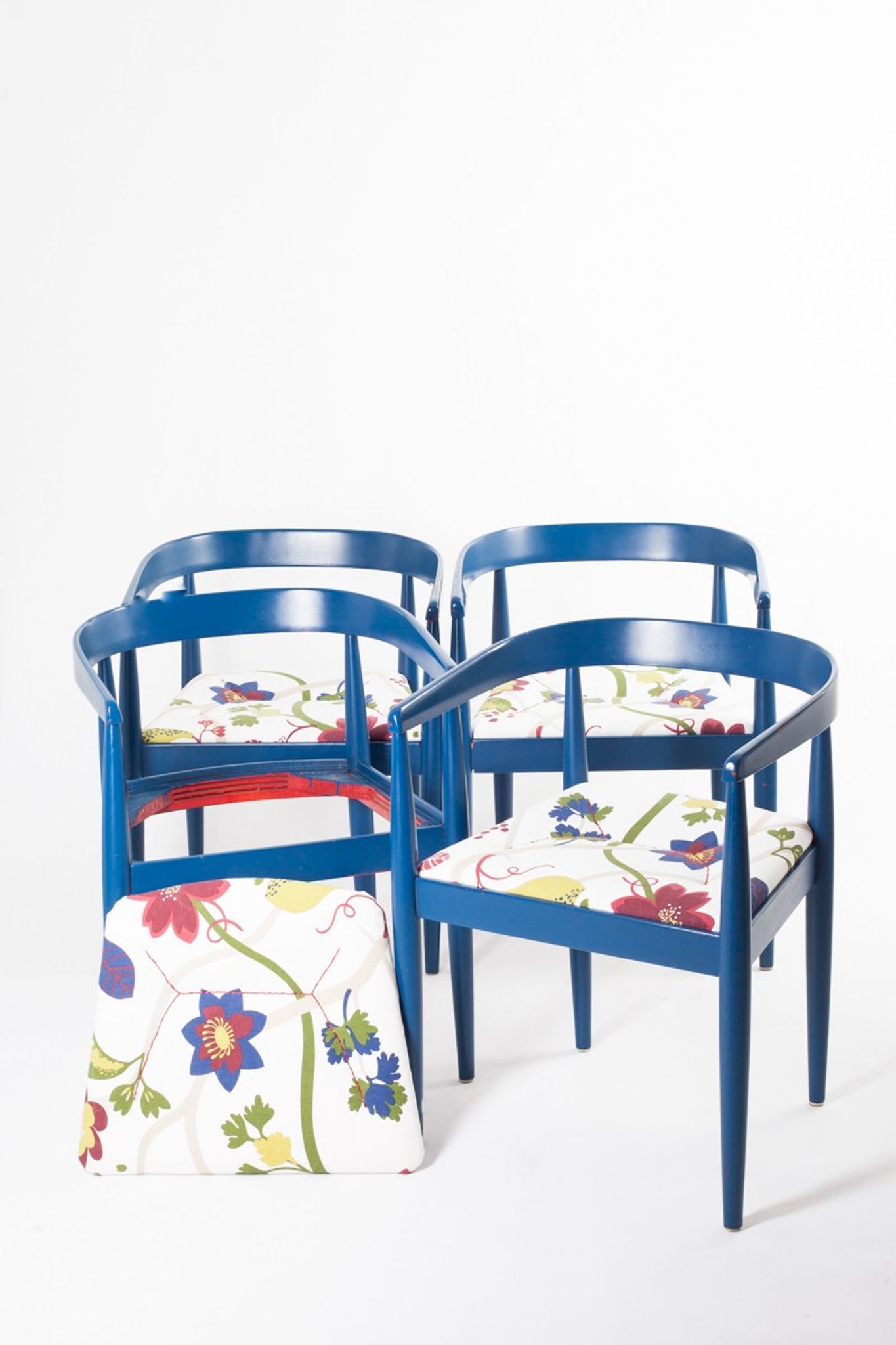 Vintage Flower Fabric & Blue Beech Armchair