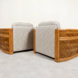 Set of 2 bamboo and rattan fauteuils with graphic fabric