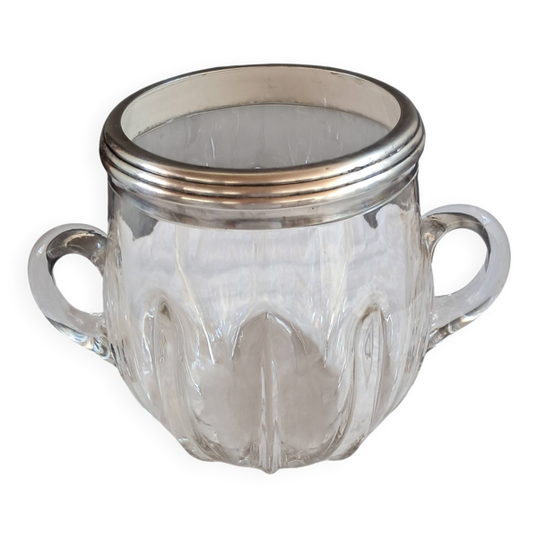 Seau à champagne bistrot en verre moulé torsadé et col en métal argent