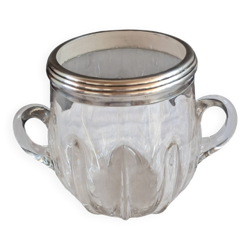 Twisted moulded glass bistro champagne bucket with a silver metal rim.