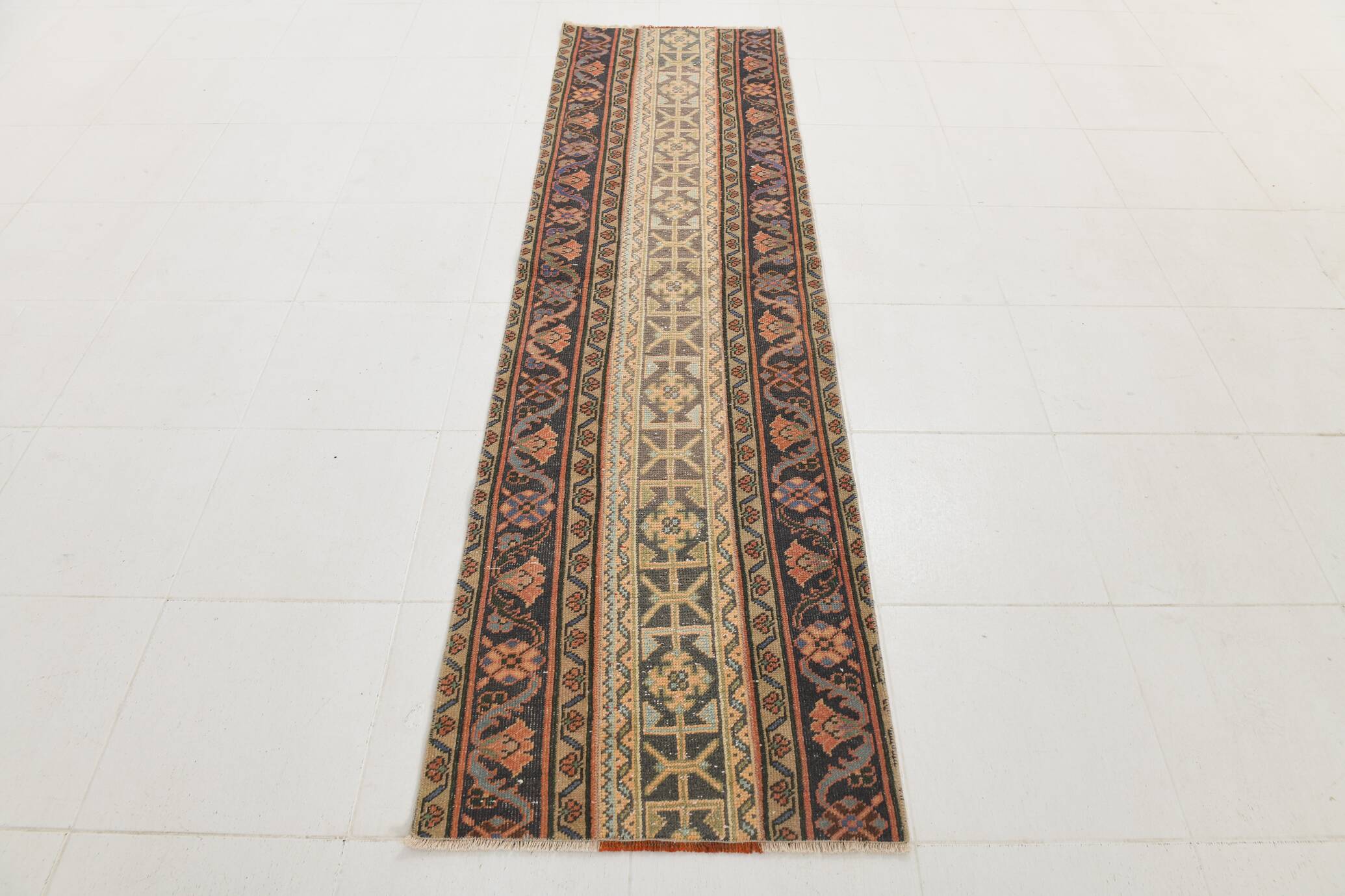 Salmon & Cream Turkish Vintage Runner Rug, 70x262Cm