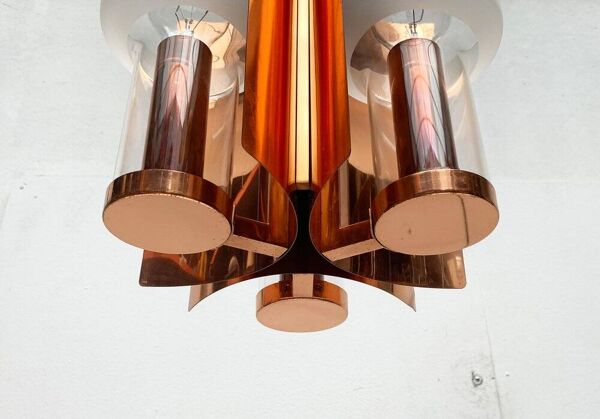 Lampe suspendue en verre et cuivre allemande du milieu du siècle par Cosack, années 1960