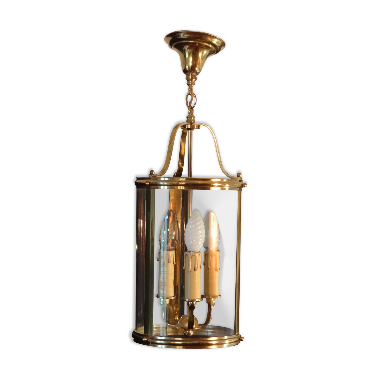 Lustre metal doré 3 lumières avec chasse en verre