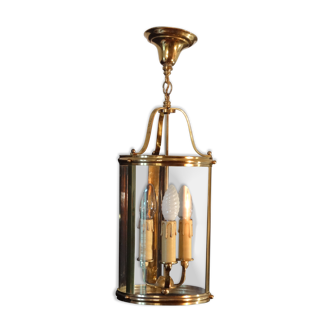 Metal dore 3 lumieres chandelier with glass chase