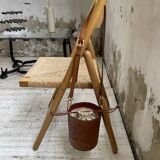 Beech and straw folding chair from the 80s