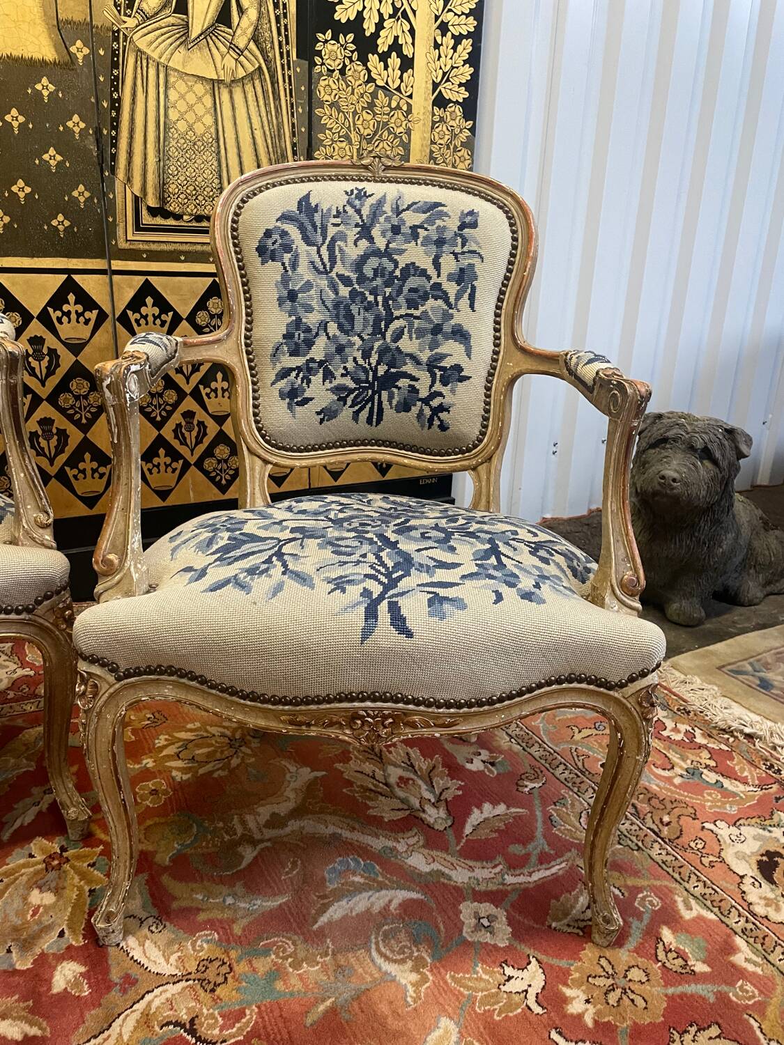 Suite of 4 Louis XV style convertible armchairs