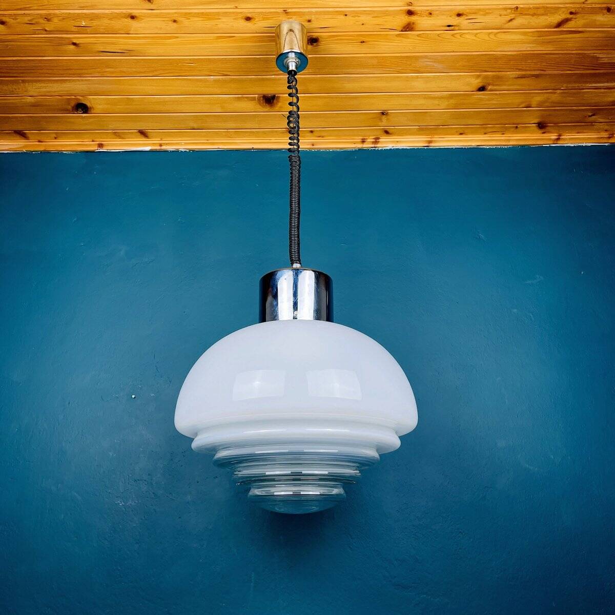 White mid-century Italian pendant lamp by Mazzega, 1970s.