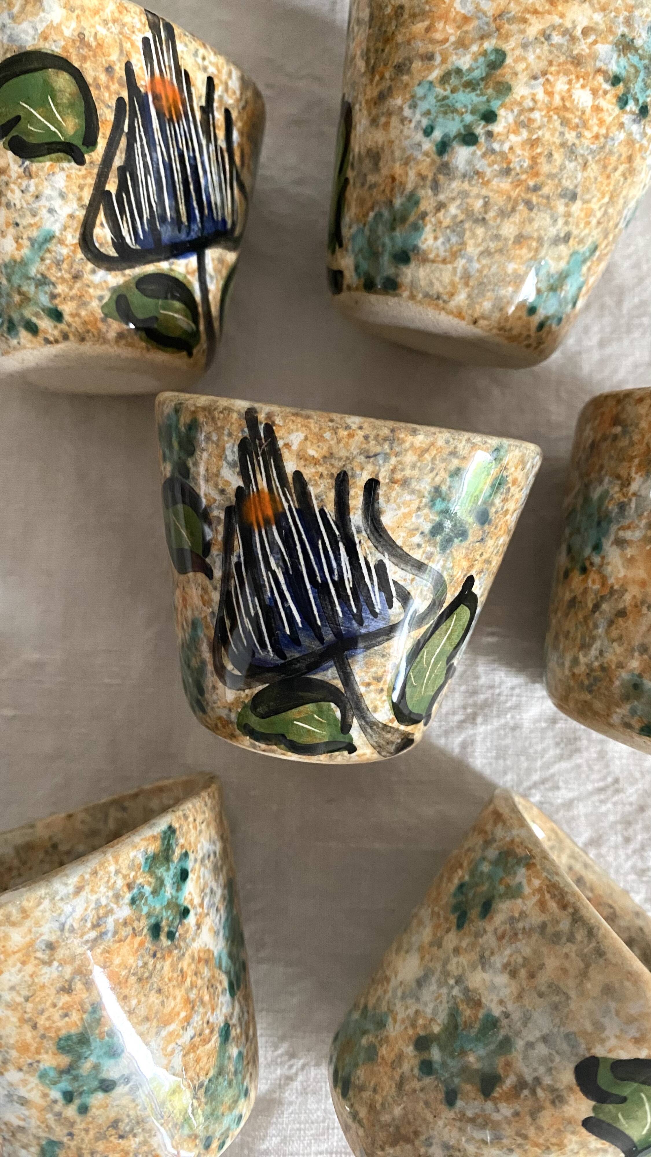 Espresso coffee cups with hand-painted decor, 1960s