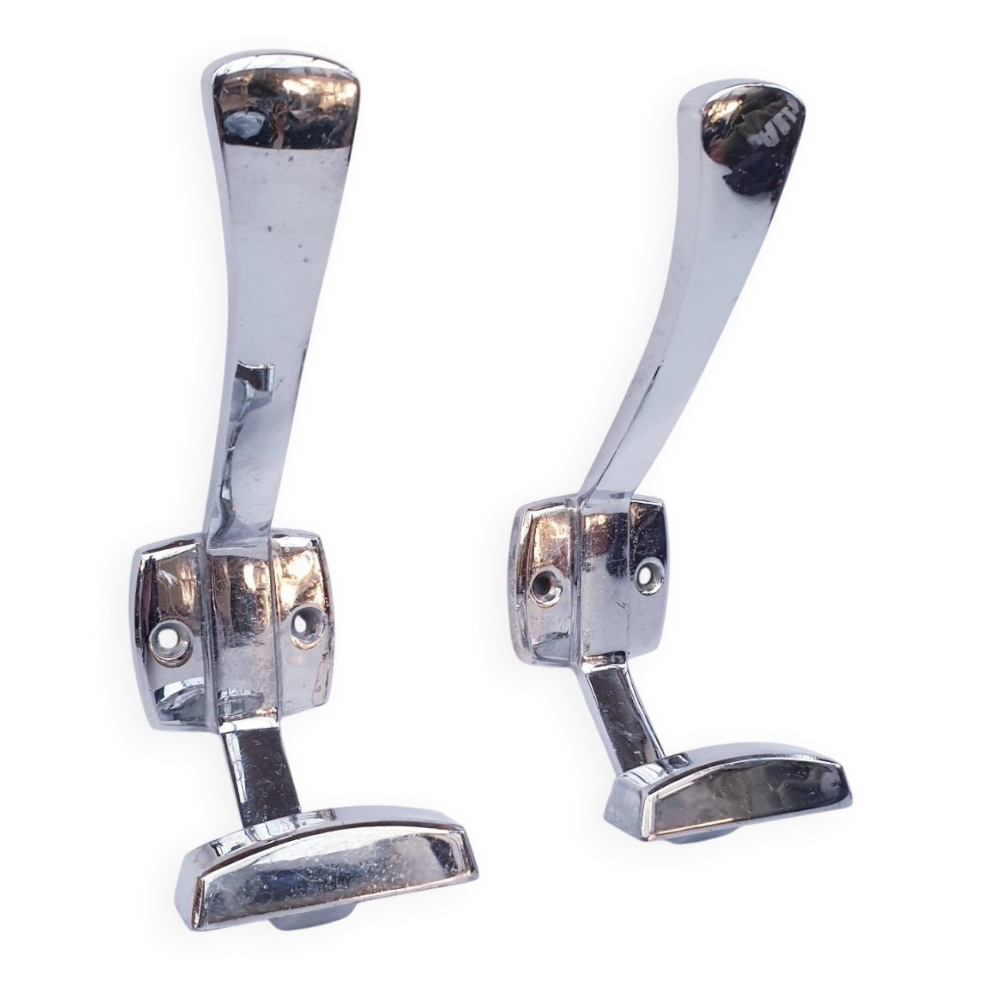 Pair of vintage chrome metal wall hooks