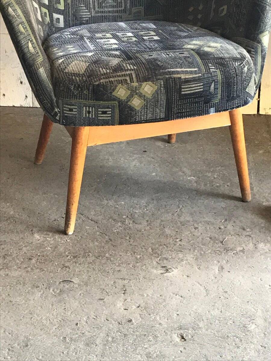 Set of vintage grey fabric armchairs, lacquered structure from the 1960s Arts & Crafts.