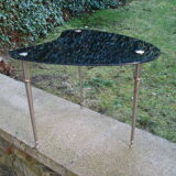 Side table black glass top and metal base