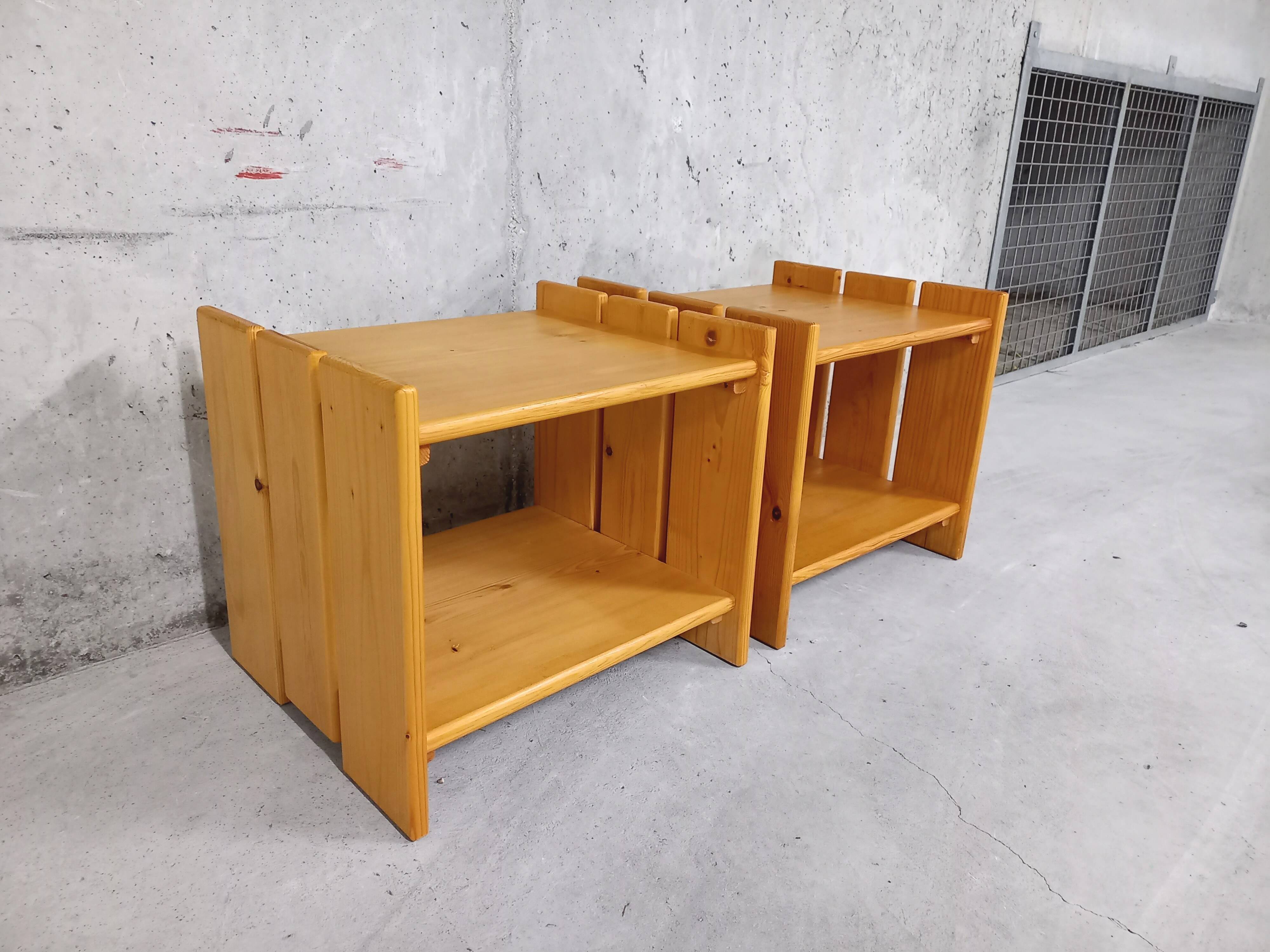 Pair of vintage pine bedside tables 70s 80s