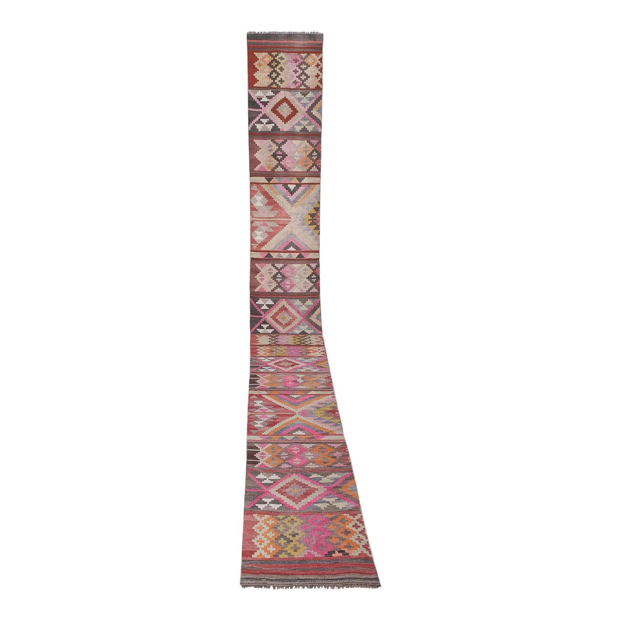Vintage Turkish hallway rug 77x667 cm