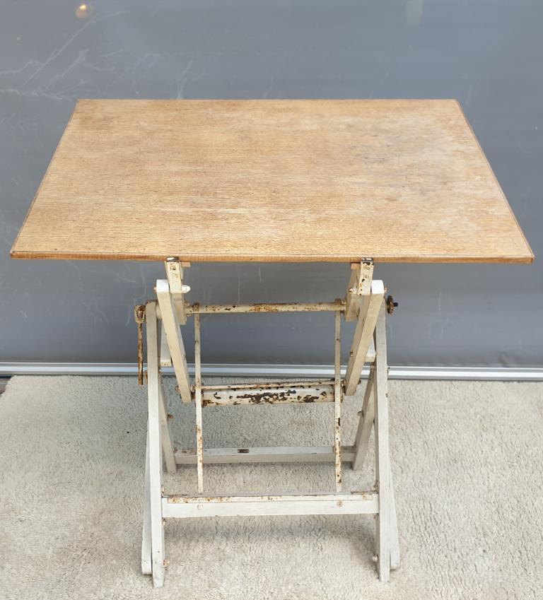 Table with architect's mechanism 1960 in white lacquered wood