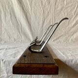 Vintage wall-mounted coat rack in solid wood - 3 cast aluminum hooks