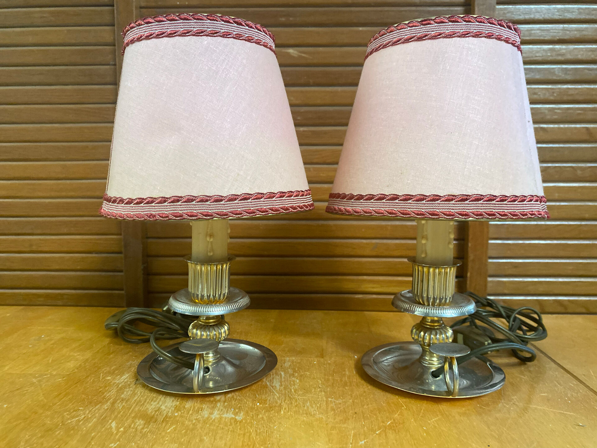 Pair of Vintage Brass Cave Rat Bedside Lamps France