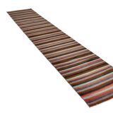 Tapis couloir artisanal, look bohème, couleurs pastel délavées, 415x70Cm