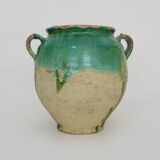 Glazed green confit pot, south west of France. Storage jar. Pyrenees 19th century