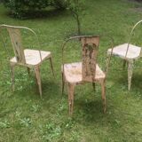 Set of 3 early 20th century patinated Tolix inspired bistro garden stacking chairs