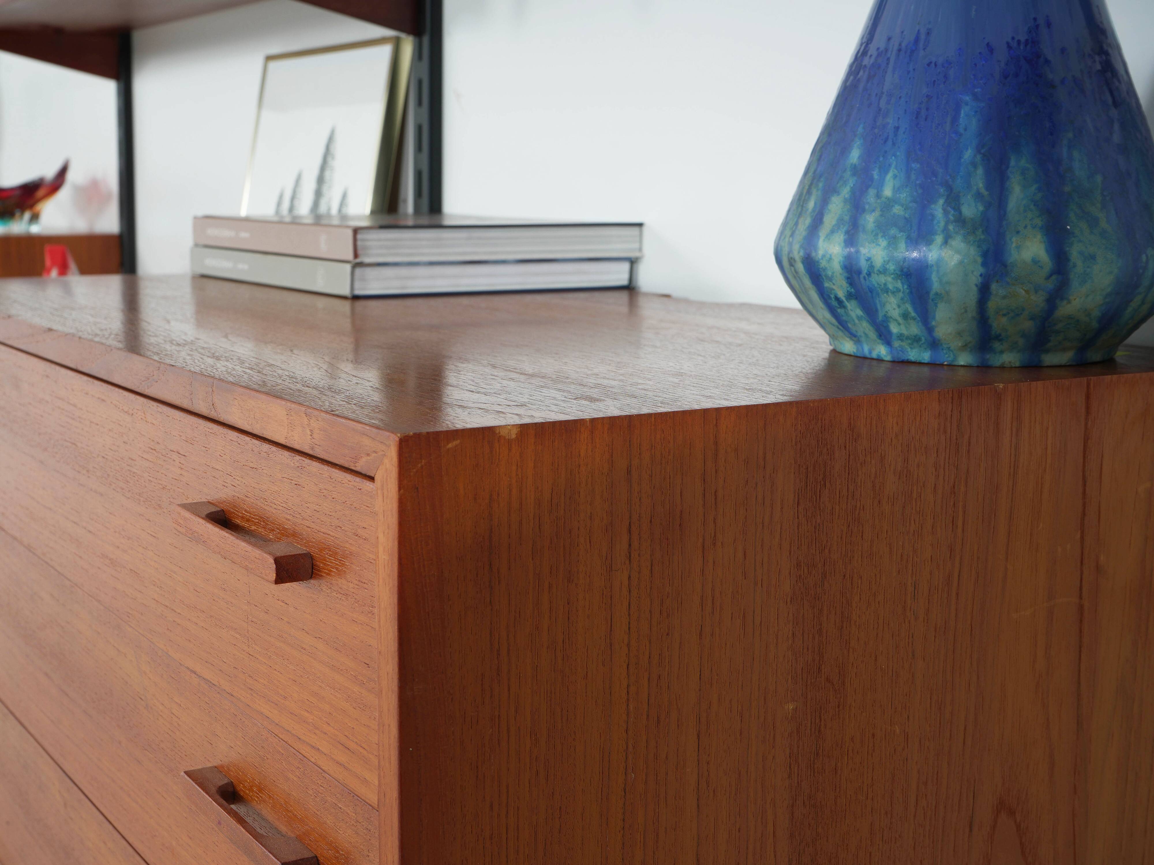 Modular shelving Kai Kristiansen, teak veneer, Danish design 1960s
