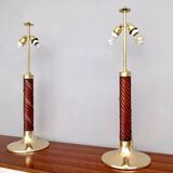 Burgundy Plexiglass and Brass Table Lamps by F. Loffredo, Italy 1980s