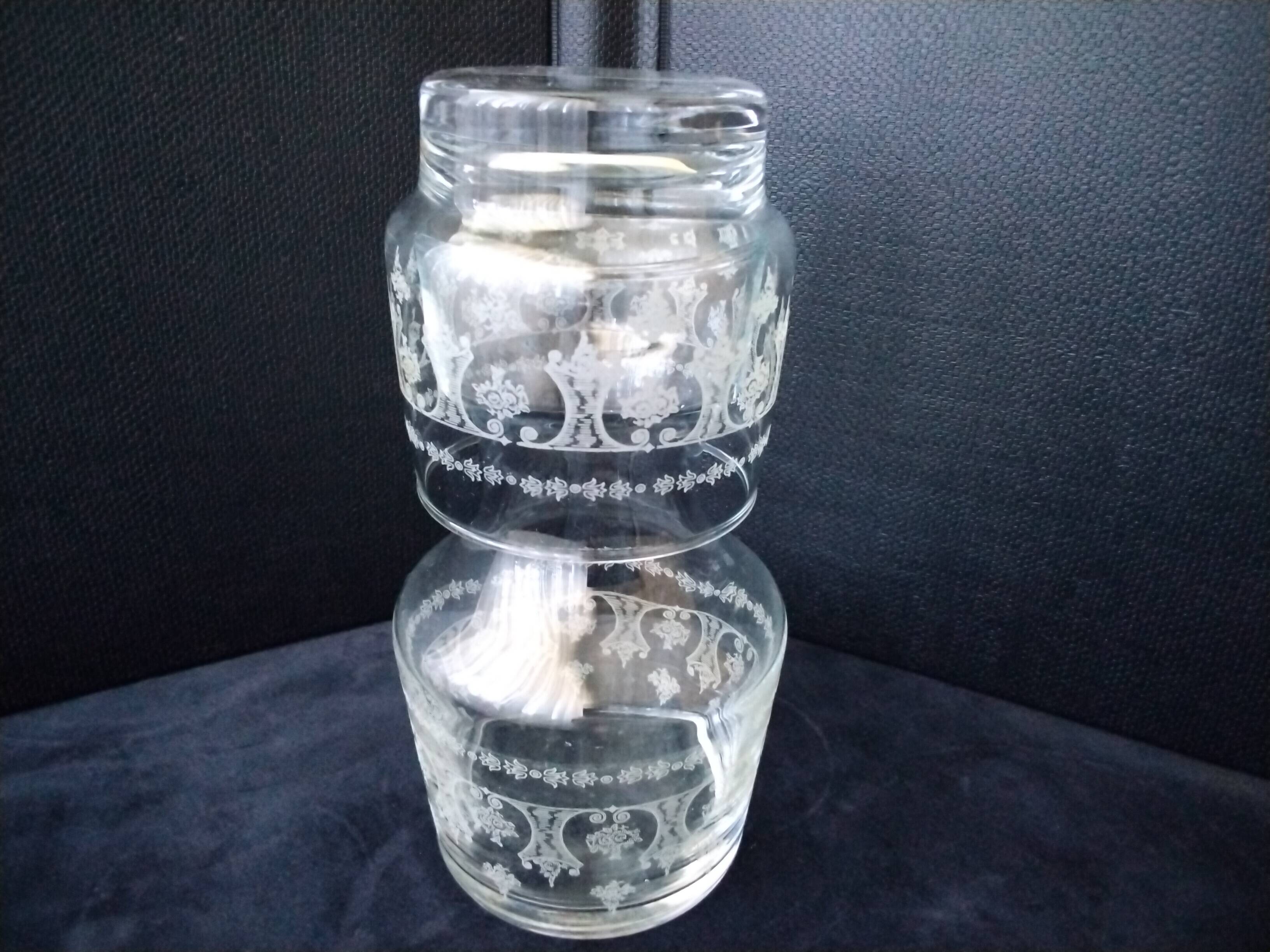 Glass night server with screen-printed decor