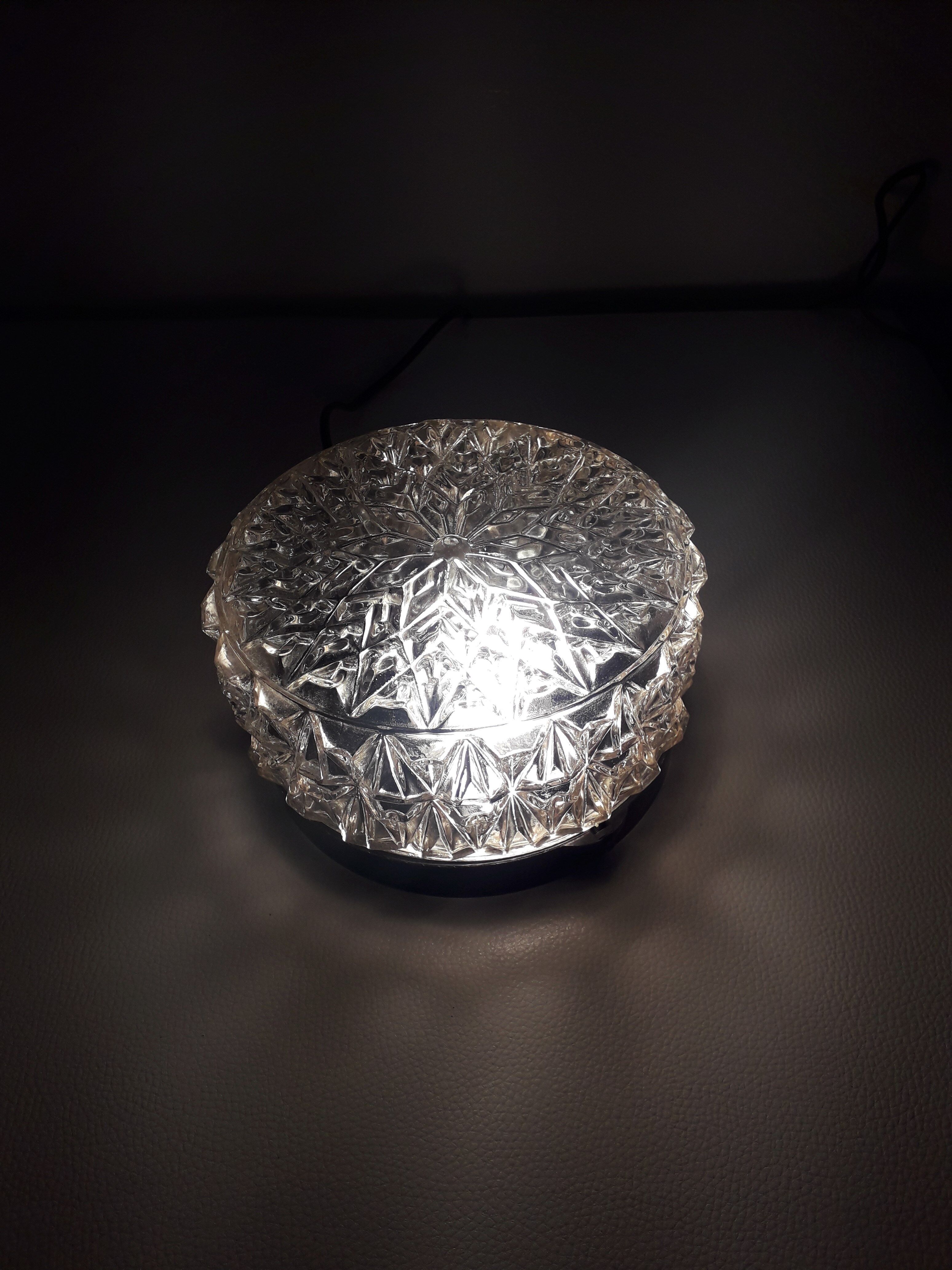 Plafonnier vintage verre moulé rond-1970