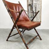 Vintage faux bamboo leather folding chair 'Safari style'