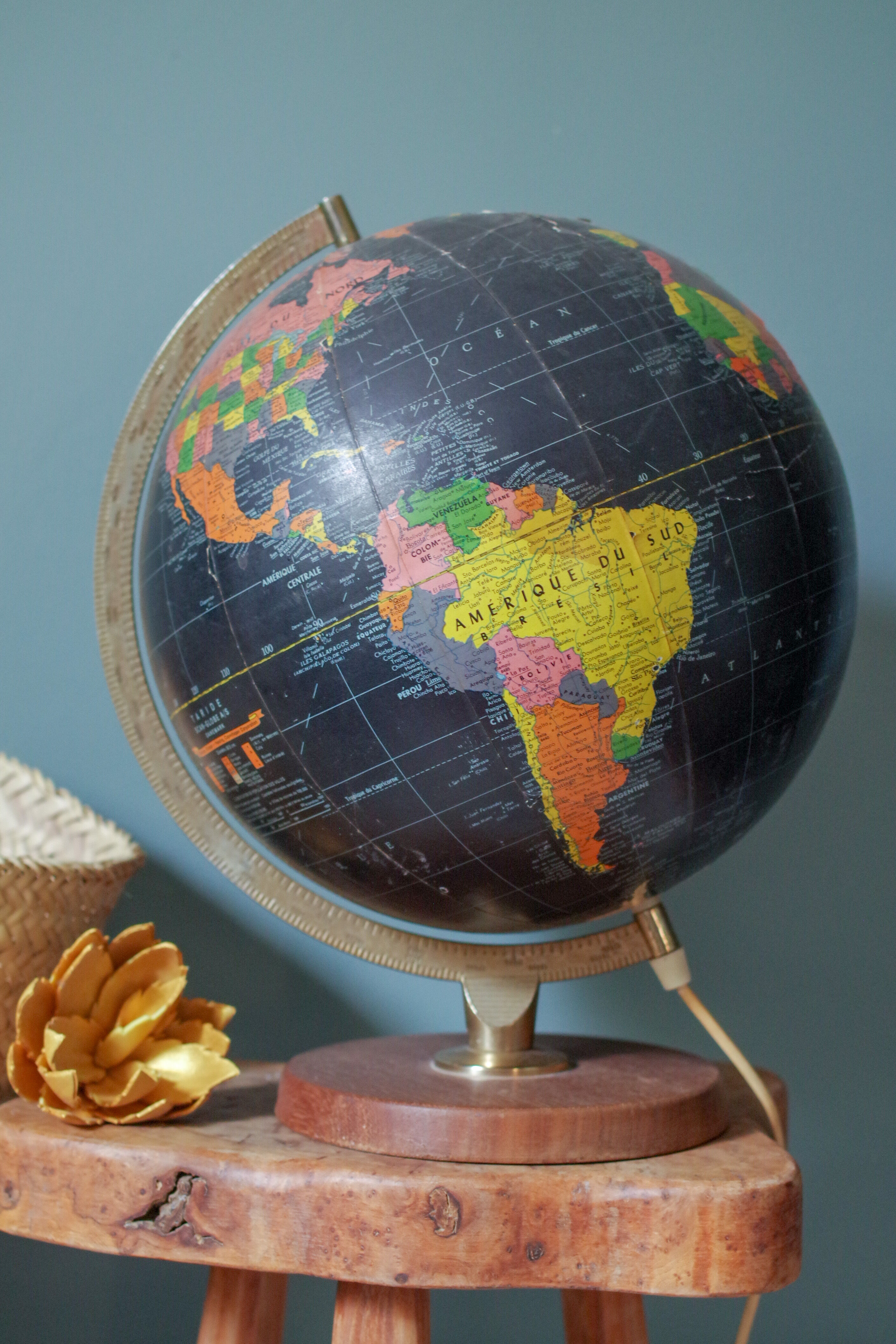 Black earth globe old wood base