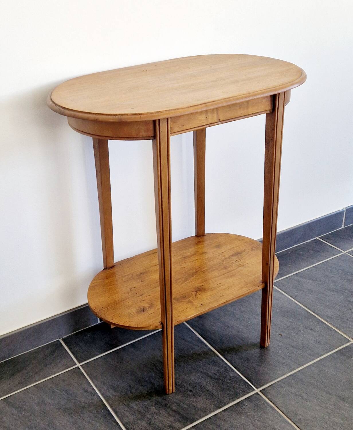 Oval side table with double top in wood - Art Deco style 1940s