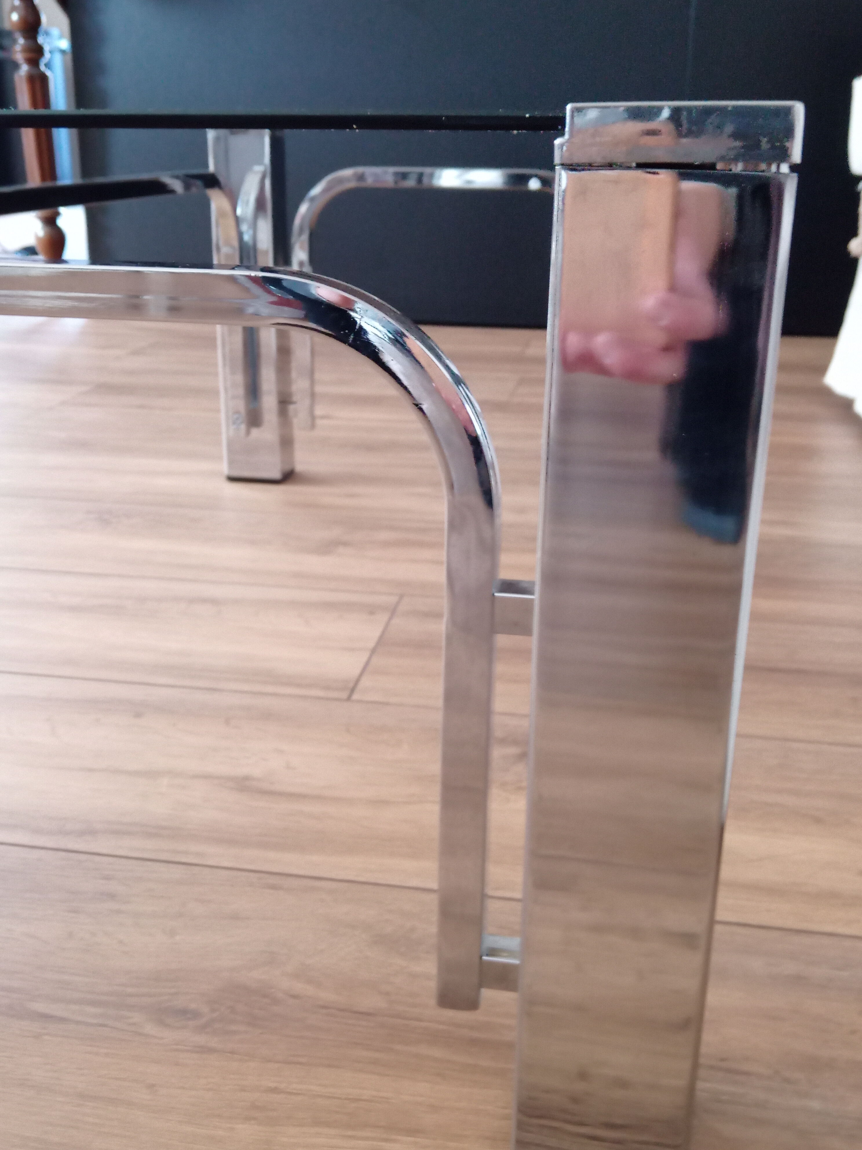 Vintage 70s lounge coffee table chrome-plated base and smoky glass tray