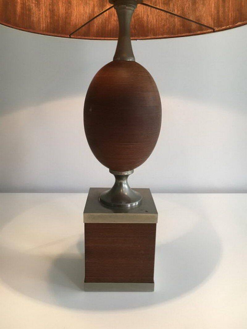 Egg lamp in wood and brushed steel