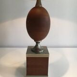 Egg lamp in wood and brushed steel