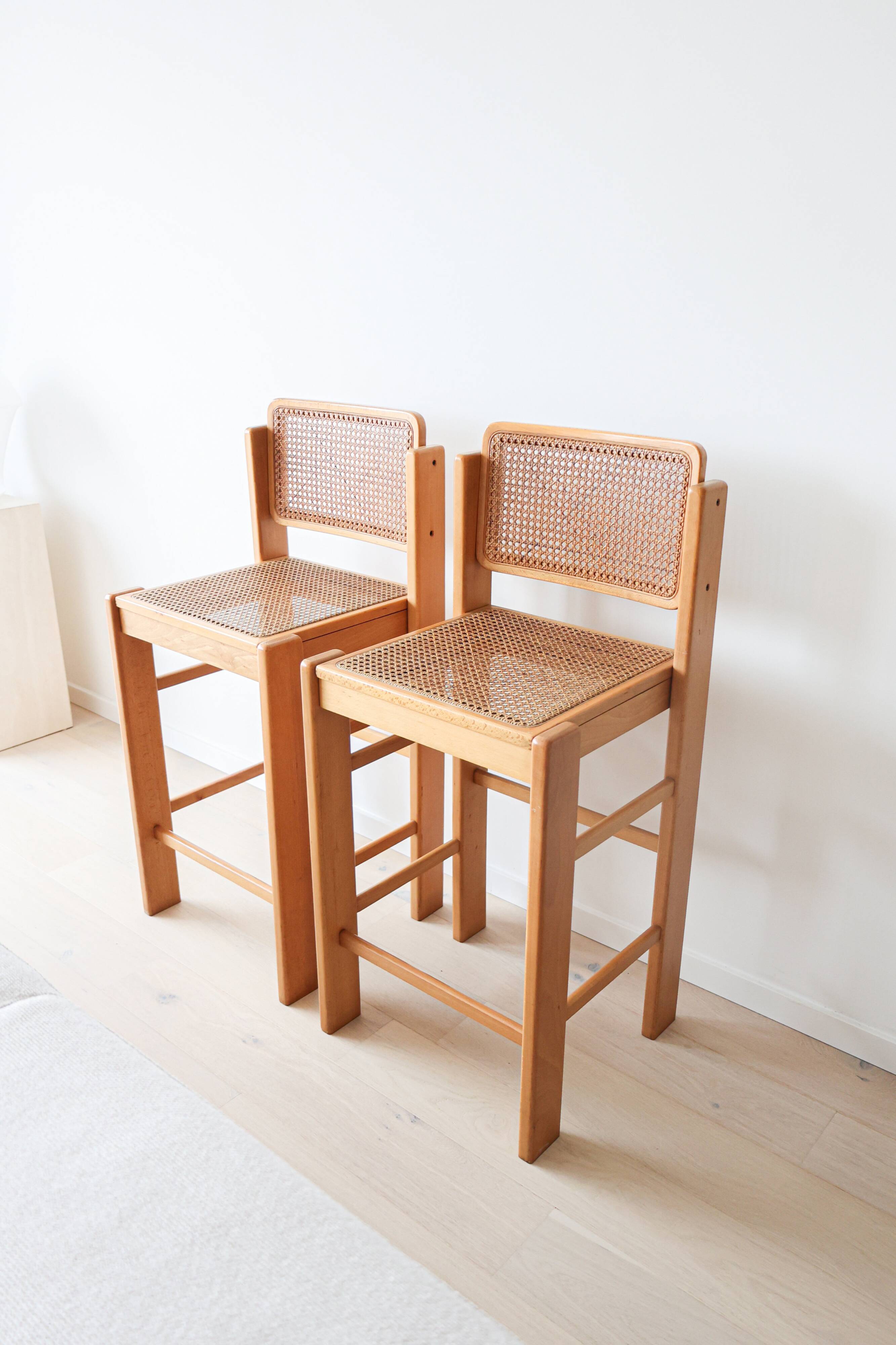 Ensemble de 2 tabourets de bar vintage italiens en rotin