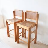 Ensemble de 2 tabourets de bar vintage italiens en rotin