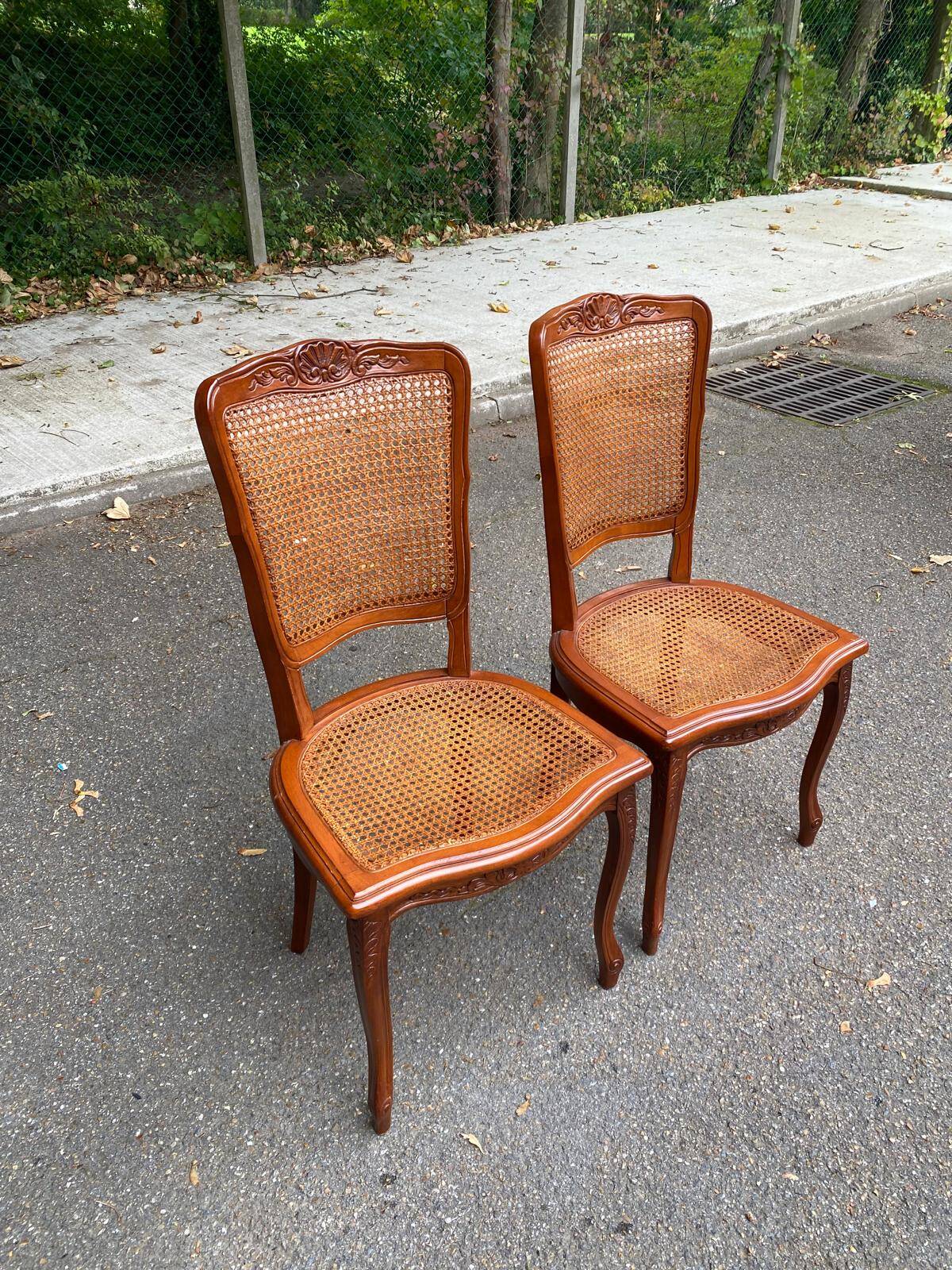 2 Louis XV style caned chairs in solid wood, 20th century