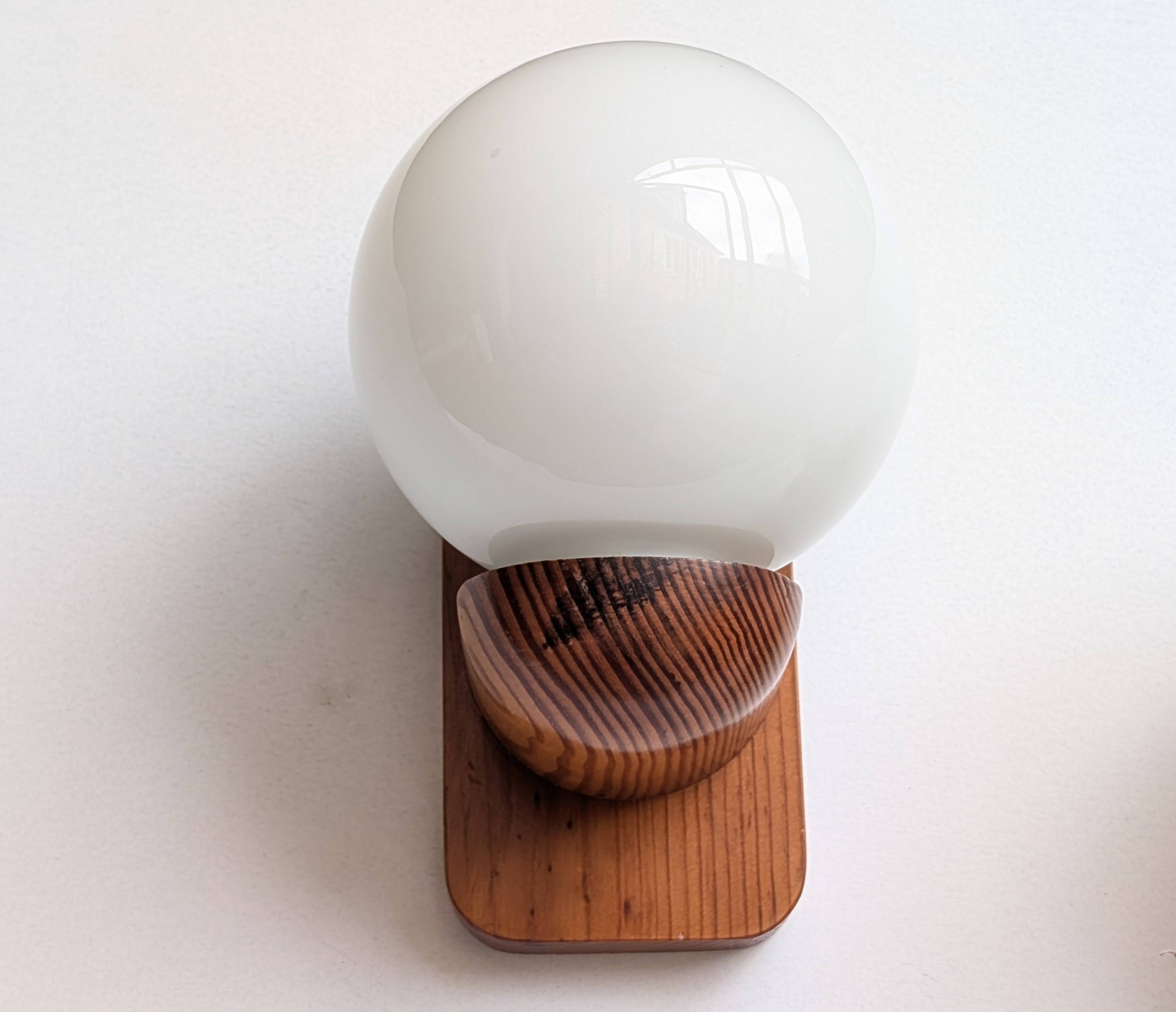 Pair of solid pine and opaline wall lights