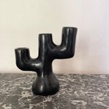 Black clay candle holder