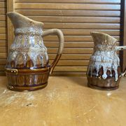 Pair of Barrel-Shaped Pitchers REVOL Flamed Ceramic 1/4 Litre Vintage