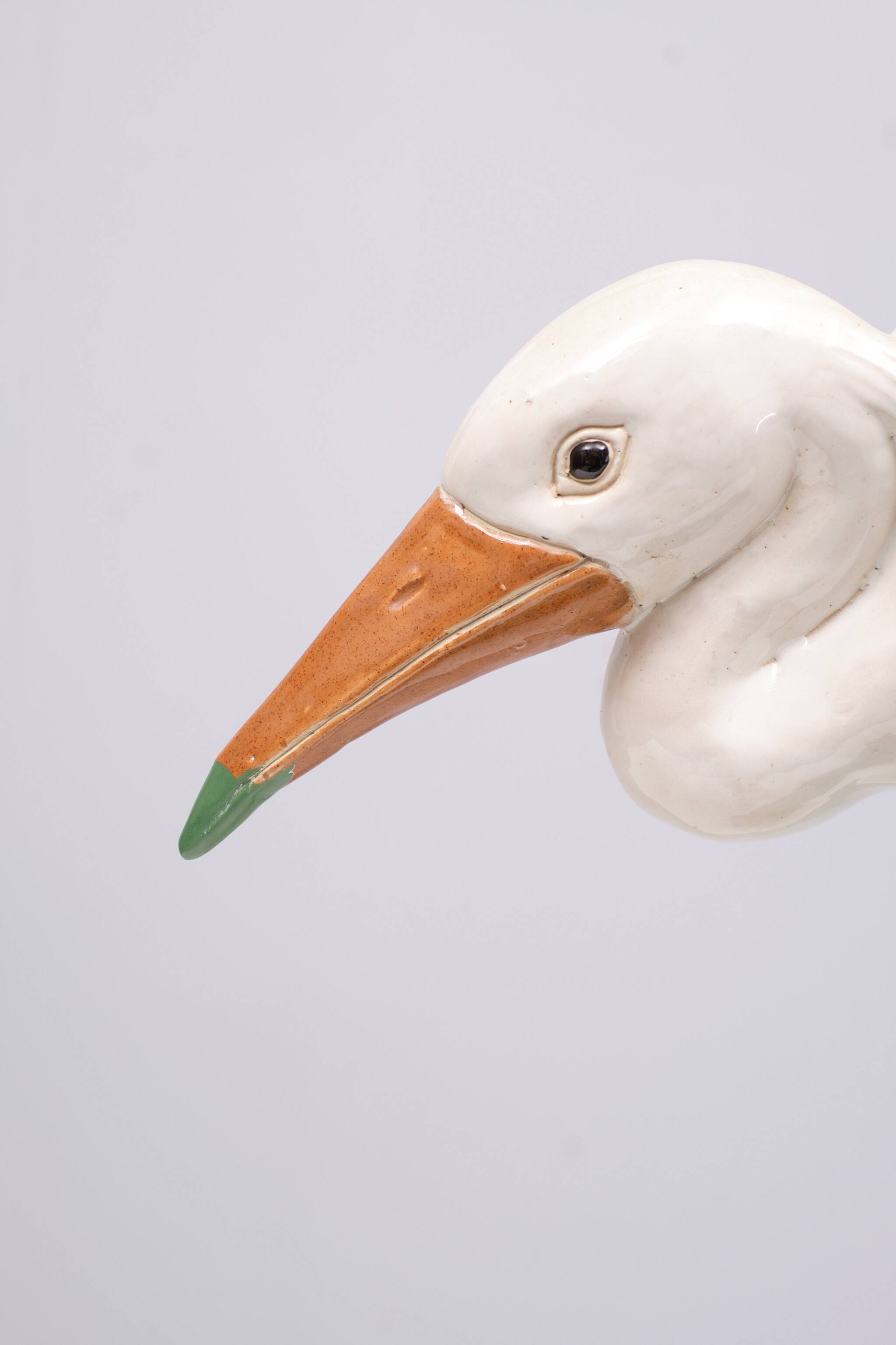 Large Vintage Ceramic Heron Bird Sculpture 1970s