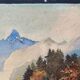 Watercolor Painting "Alpine landscape" with river and snow-capped mountains
