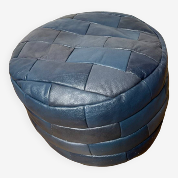 Blue Sède patchwork leather pouf
