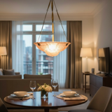 Art Deco glass and bronze pendant light/basin signed Degué