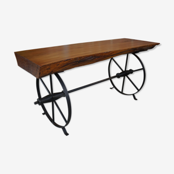 Coffee table wood wheels trolley