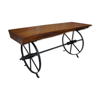 Table basse bois roues chariot