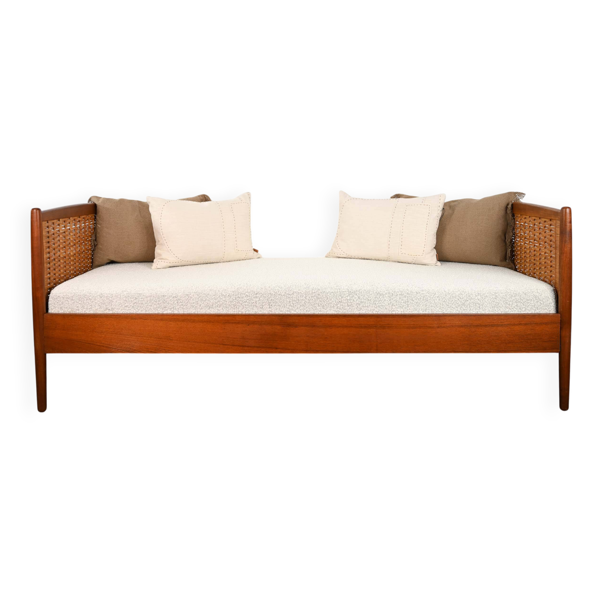 Danish teak bed from the 1960s / reupholstered mattress