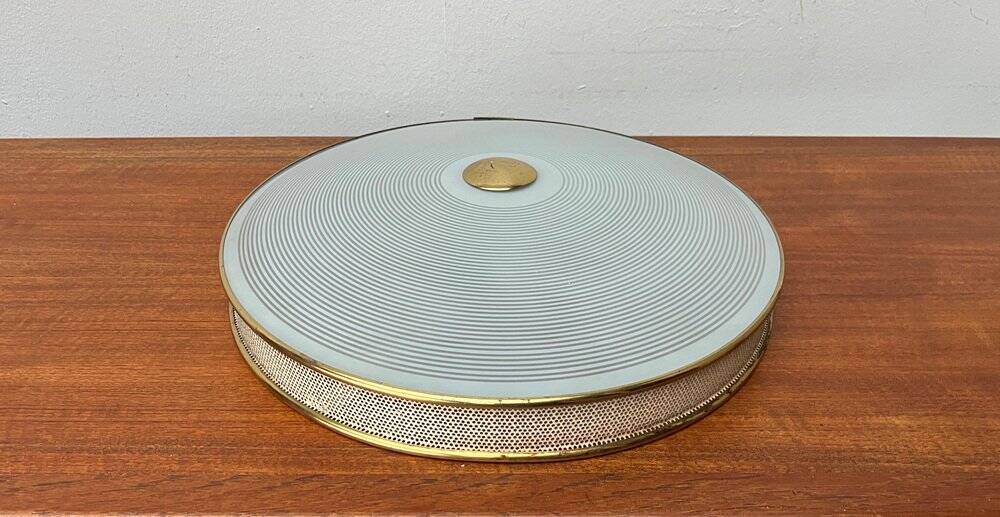 Metal ceiling pendant lamp, made of glass and metal, German mid-century modern style, 1960s.