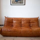 Ensemble de canapés Togo 2 et 3 places en cuir, attribués à Michel Ducaroy pour Ligne Roset