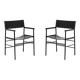 Pair of black leather and black metal bar stools